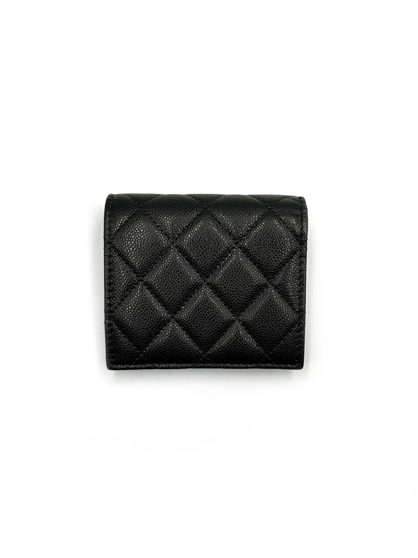 CHANEL 雙折粒面牛皮短夾 - 黑金