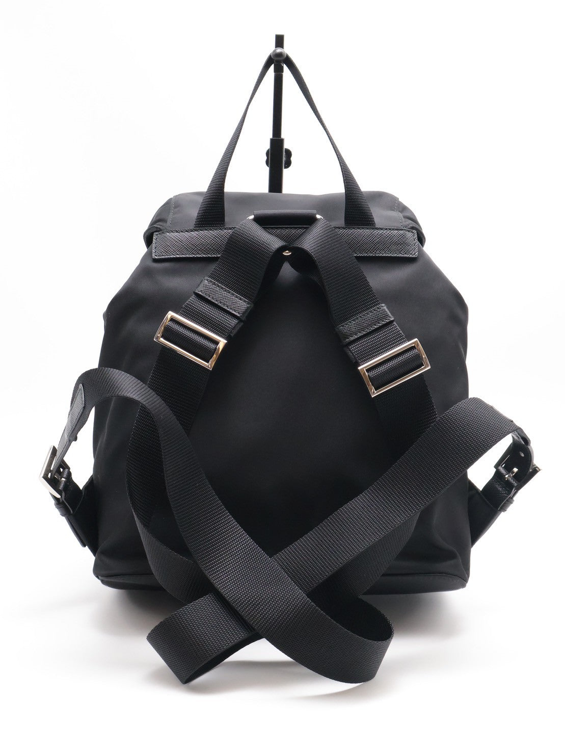 PRADA Re-Nylon雙口袋束繩後背包 - 小號黑銀