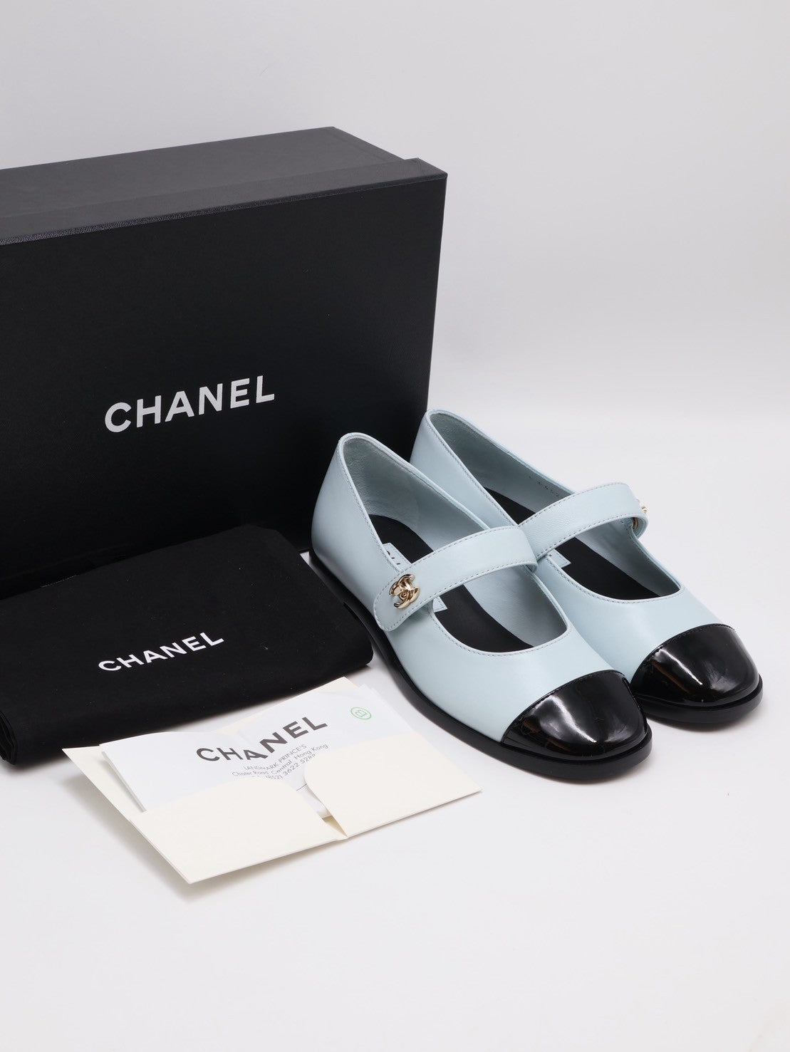 CHANEL 低跟圓頭瑪莉珍鞋 - 淺藍 36.5