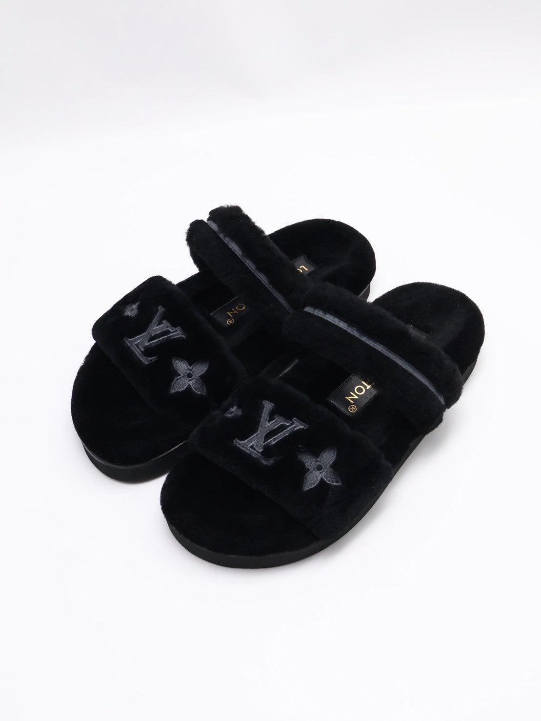 LOUIS VUITTON Sunset 平底毛毛穆勒涼鞋 - 黑 36