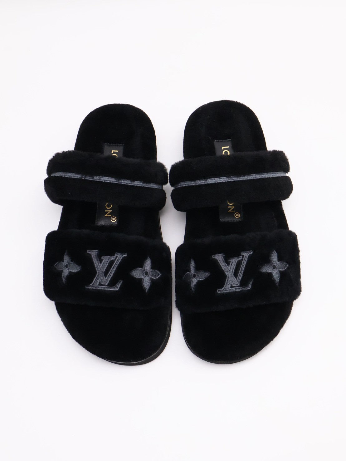 LOUIS VUITTON Sunset 平底毛毛穆勒涼鞋 - 黑 36