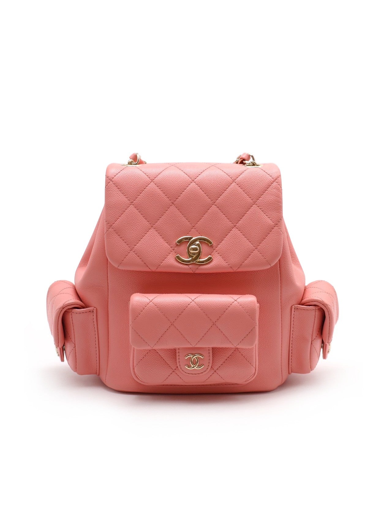 CHANEL Duma粒面牛皮後背包 - 小號粉金