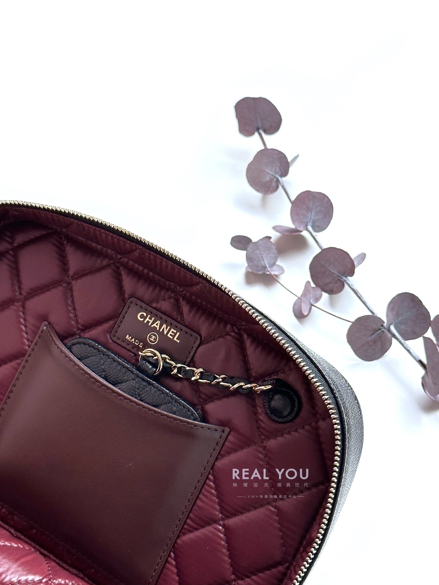 CHANEL 經典荔枝牛皮手提化妝包 - 黑金