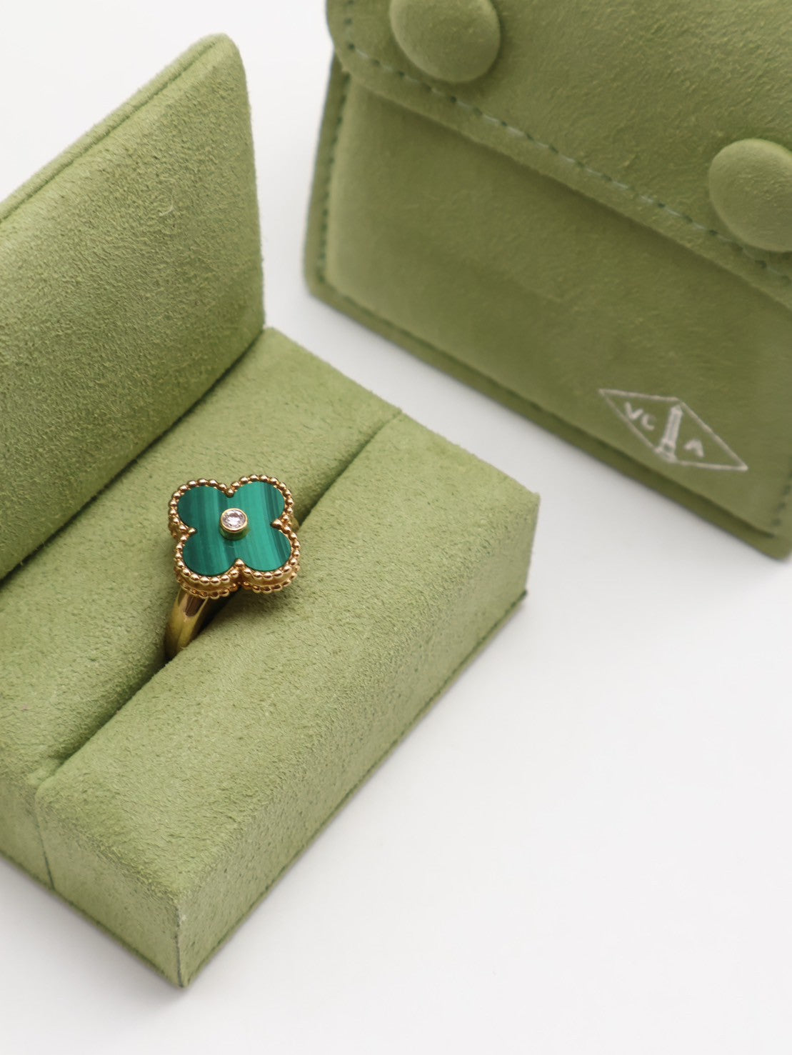 Van Cleef & Arpels 孔雀石18K金四葉草戒指 - Vintage Alhambra