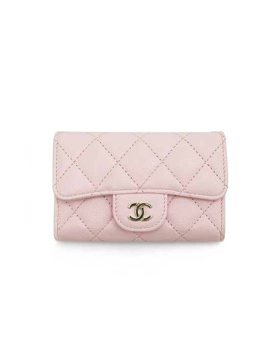 CHANEL 經典口蓋卡包 - 淡粉金32開