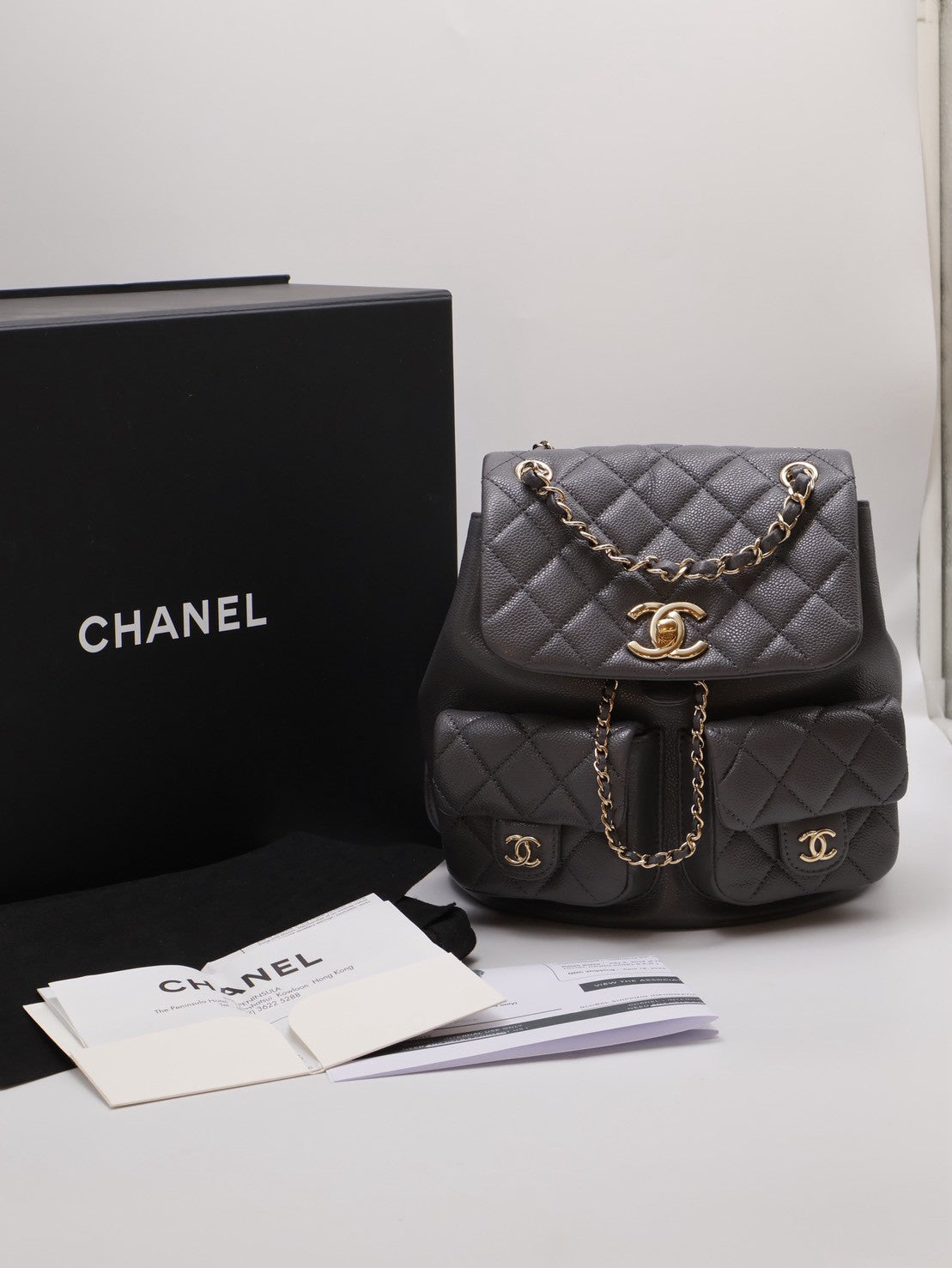 CHANEL Duma青蛙後背包 - 中號深灰金