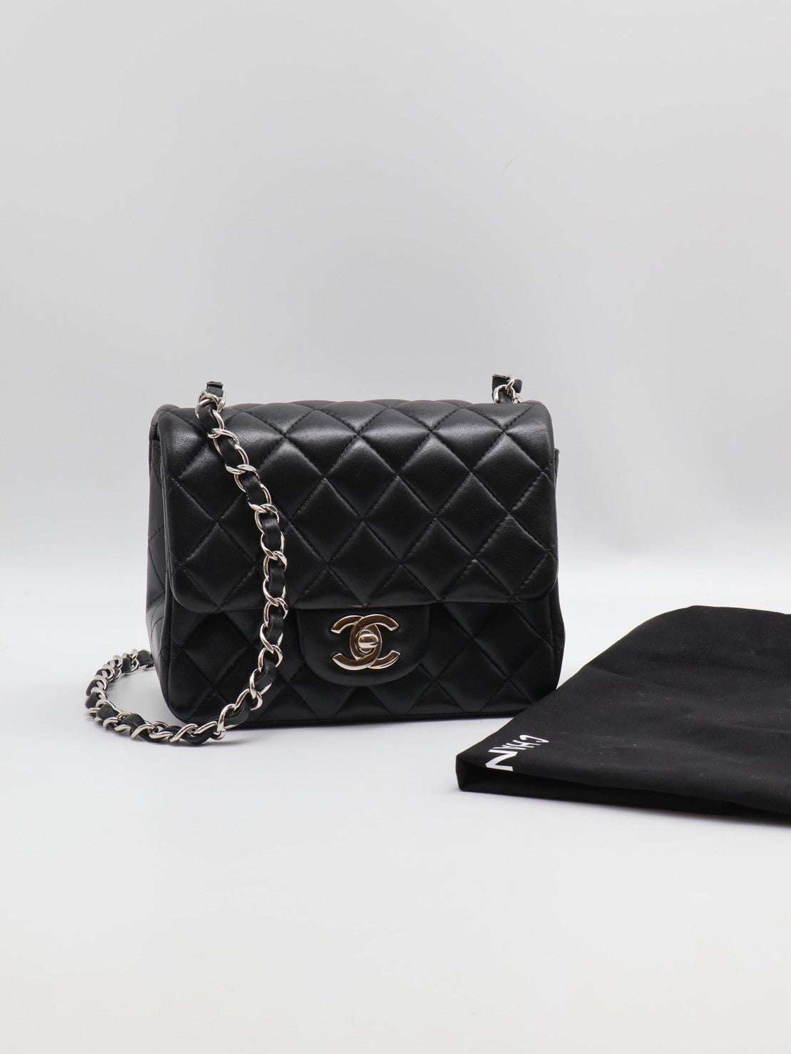 CHANEL 經典口蓋包方胖子 17 - 黑銀27開