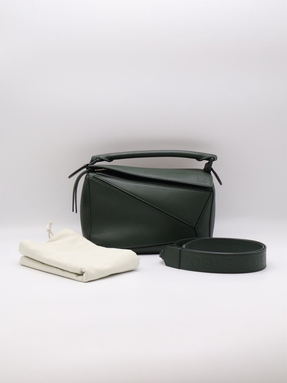 LOEWE Puzzle小牛皮手袋 - 小號綠