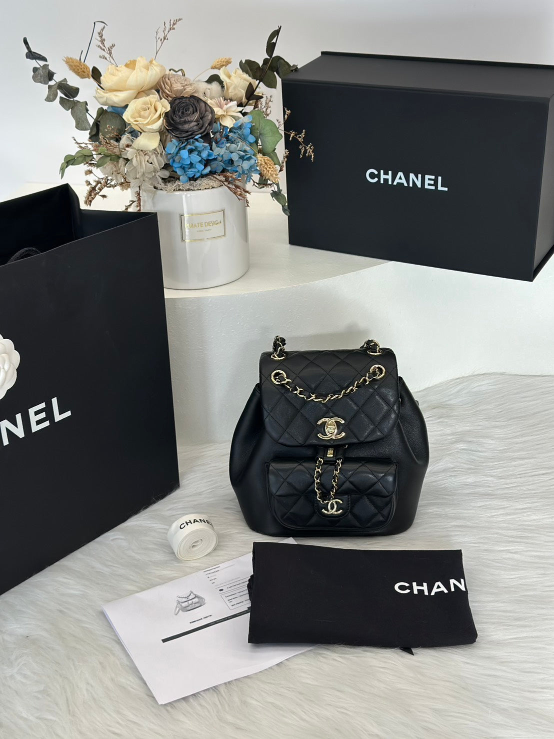 CHANEL Duma小牛皮後背包 - 小號黑金