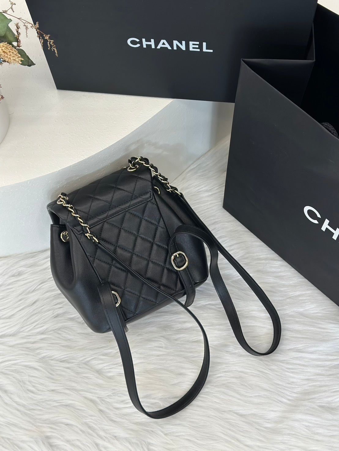 CHANEL Duma小牛皮後背包 - 小號黑金