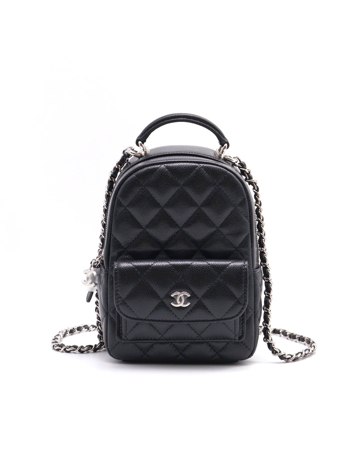CHANEL 粒面牛皮迷你後背包 - 黑銀