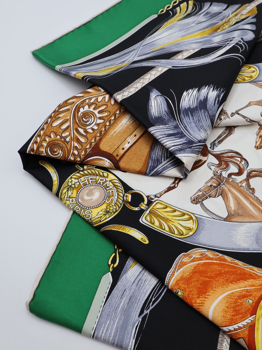 HERMES Cavalcades 駿馬列隊絲巾 90 - 綠