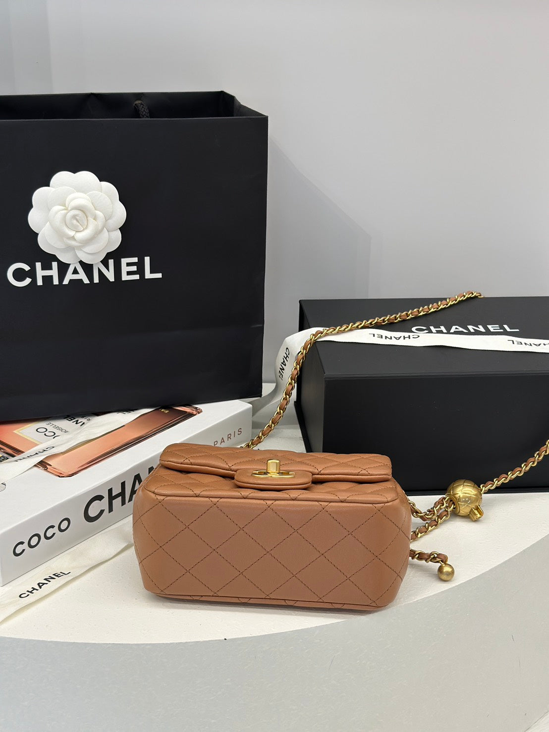 CHANEL 經典口蓋包方胖子 17 - 金球焦糖棕