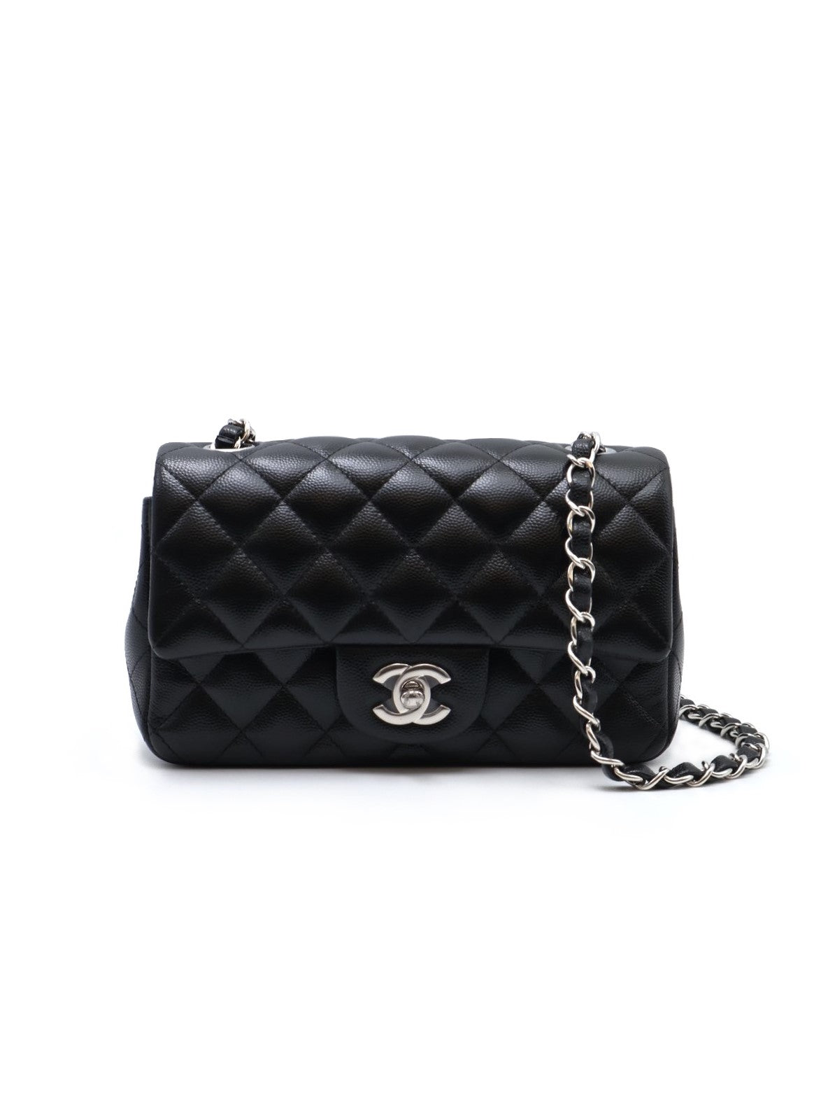 CHANEL 經典口蓋包 Mini CF20 - 粒面牛皮黑銀