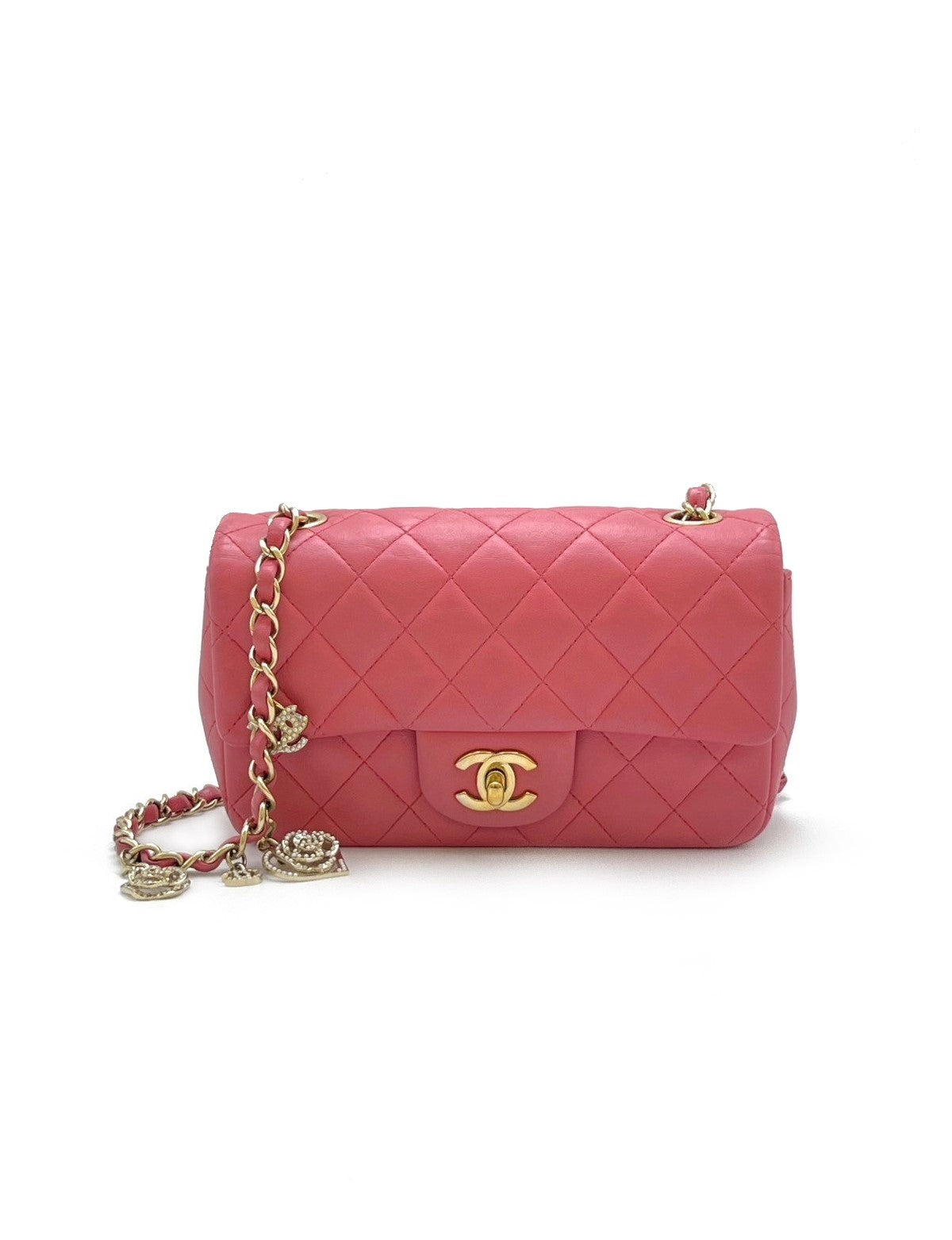 CHANEL 經典口蓋包 Mini CF20 - 吊墜玫瑰淡金
