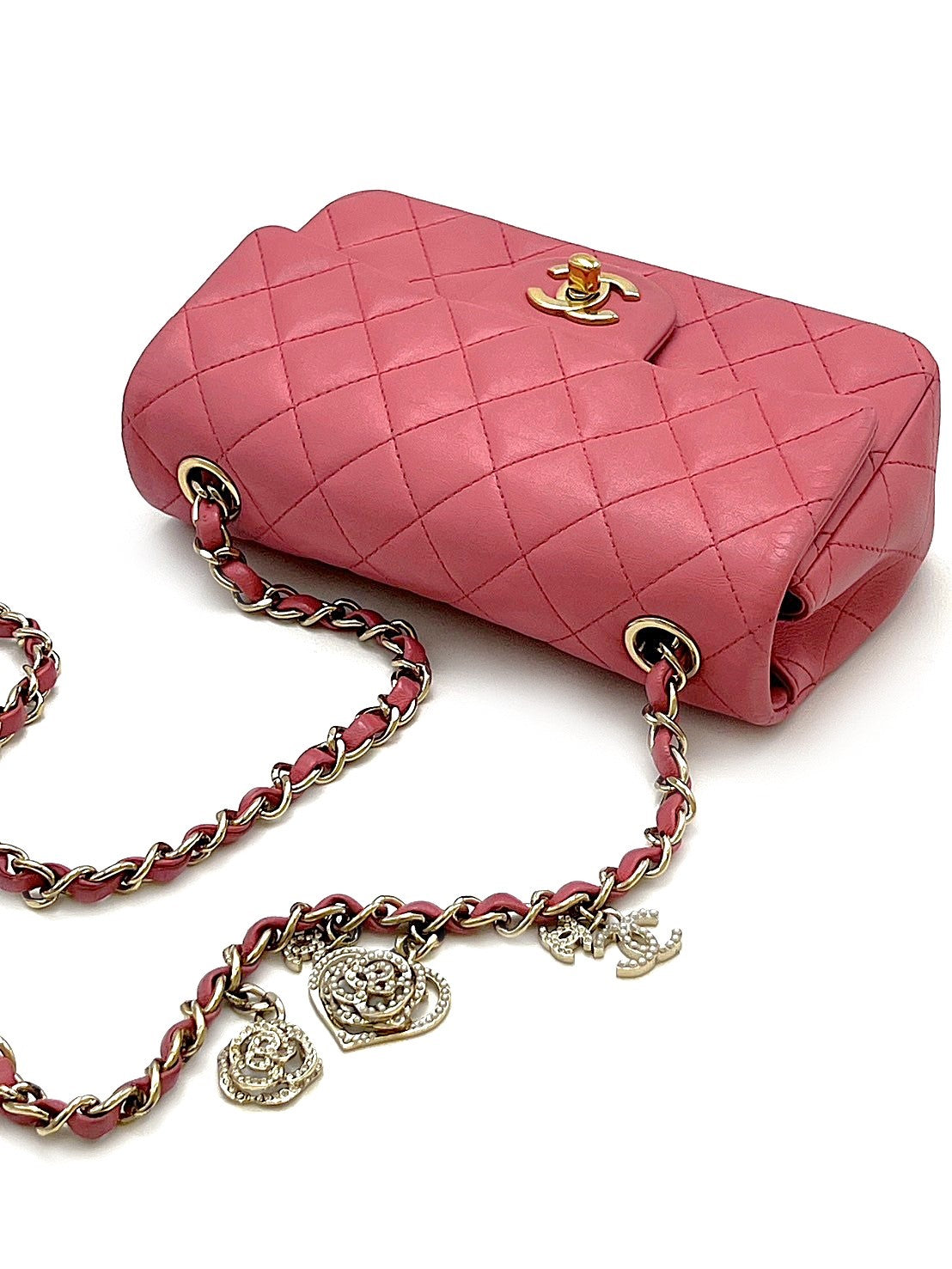 CHANEL 經典口蓋包 Mini CF20 - 吊墜玫瑰淡金