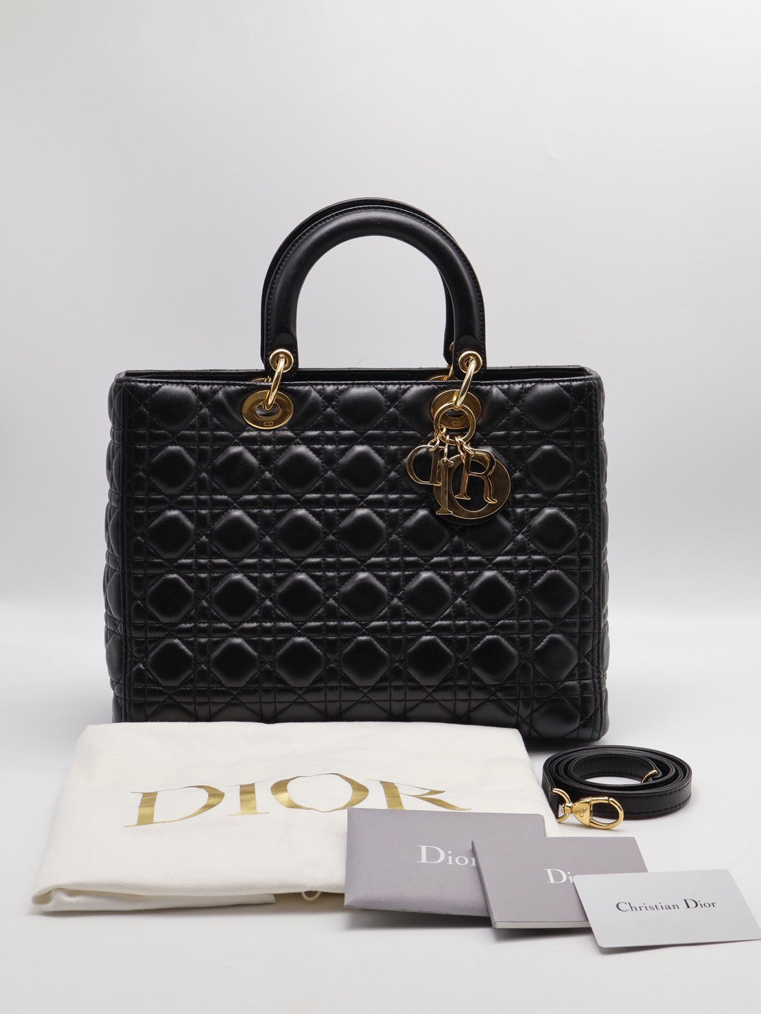 DIOR Lady dior 藤格紋戴妃包 - 大號黑金