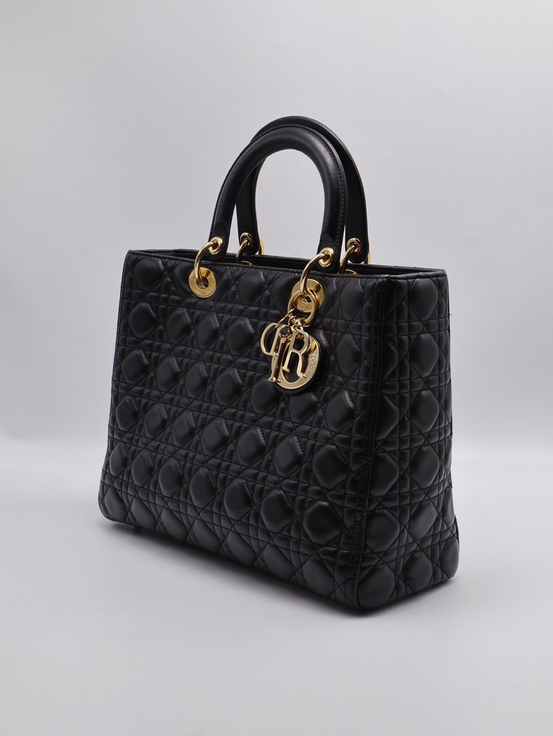DIOR Lady dior 藤格紋戴妃包 - 大號黑金