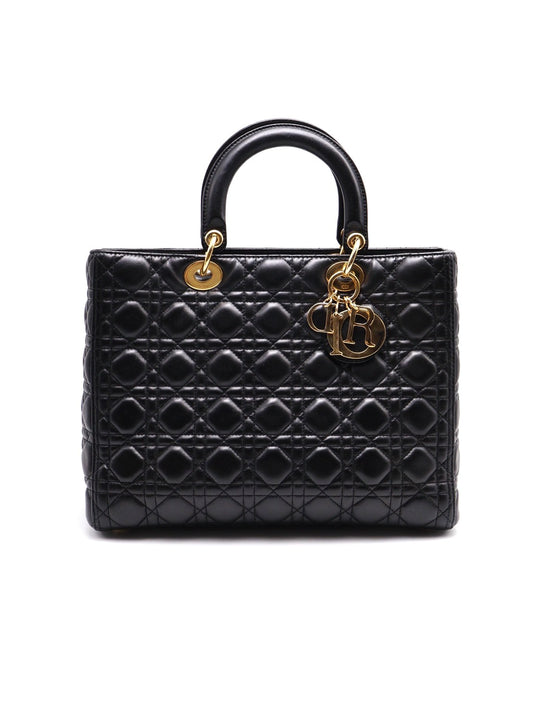 DIOR Lady dior 藤格紋戴妃包 - 大號黑金