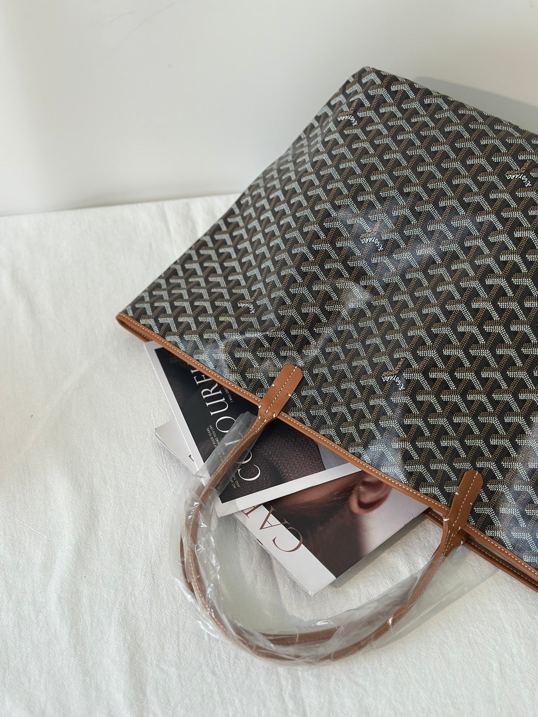 GOYARD 經典亞麻帆布Tote - 大號棕