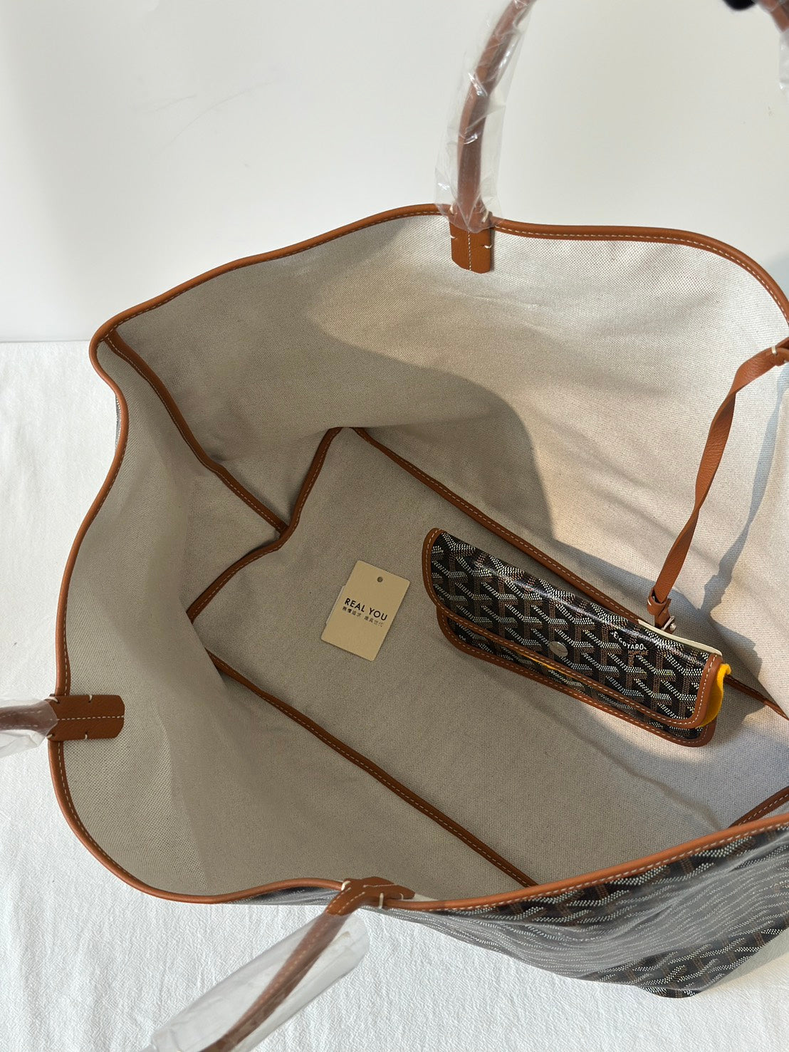 GOYARD 經典亞麻帆布Tote - 大號棕