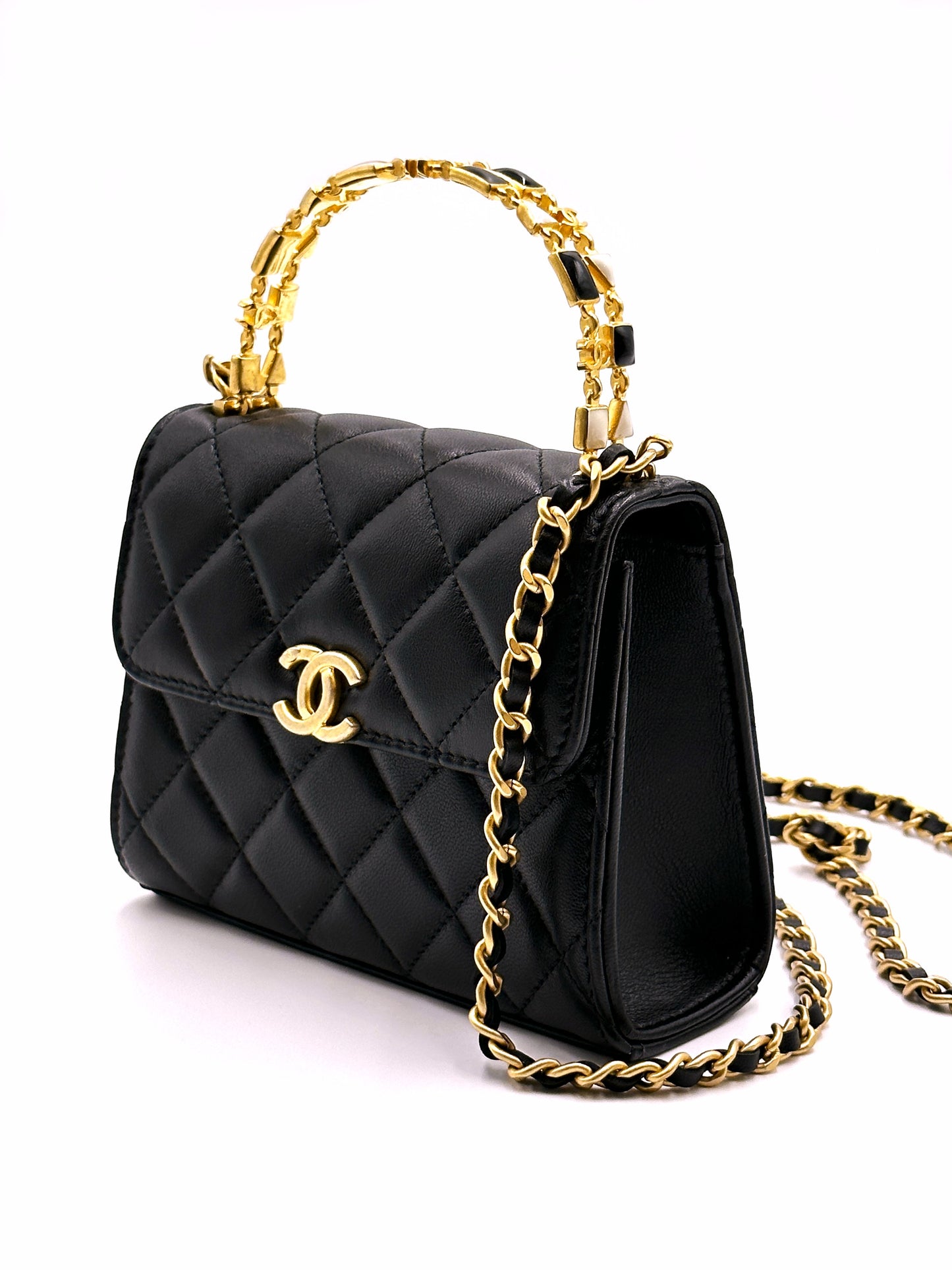 CHANEL Kelly琺瑯手柄羊皮斜跨包 - 中號