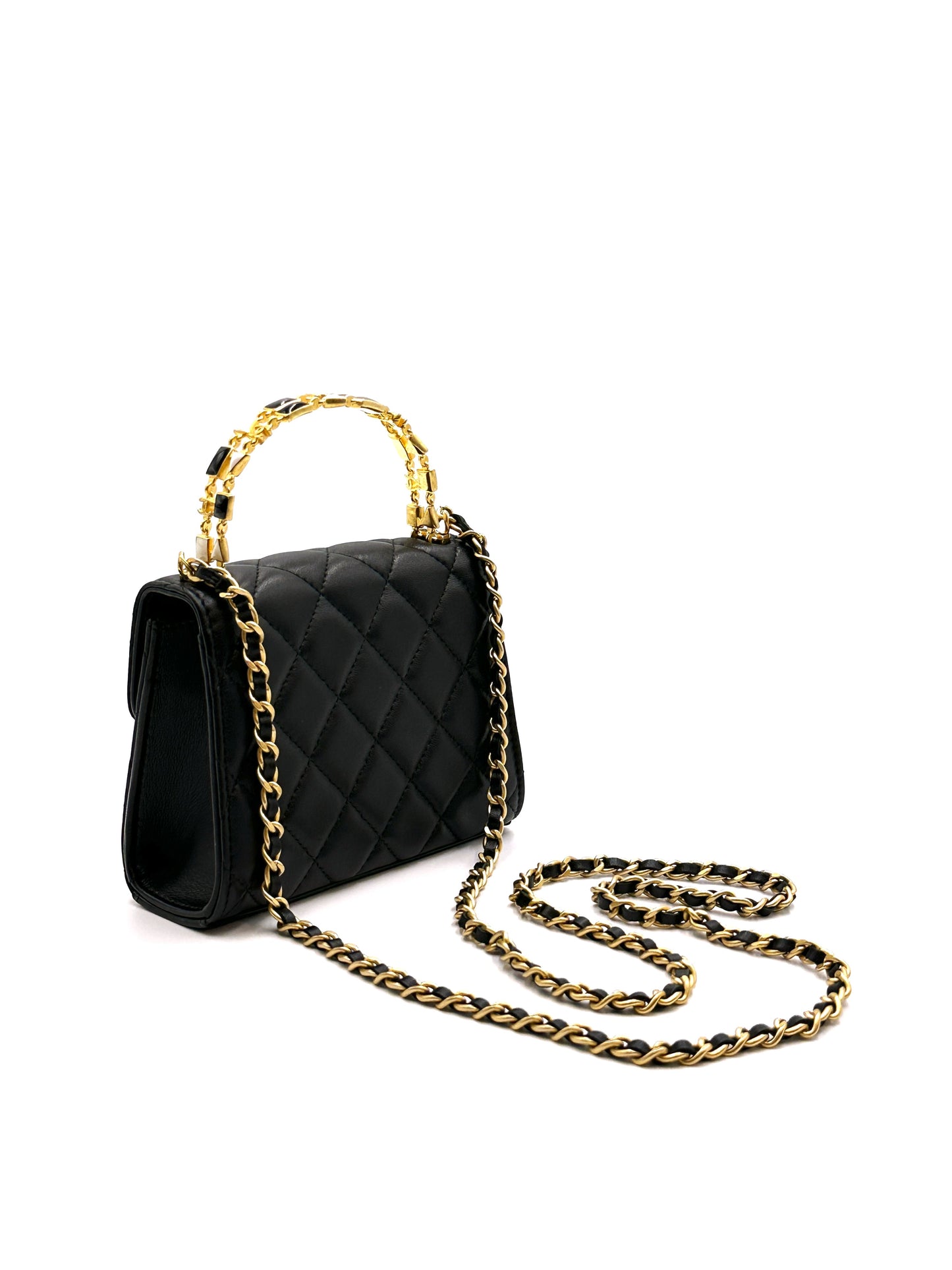 CHANEL Kelly琺瑯手柄羊皮斜跨包 - 中號