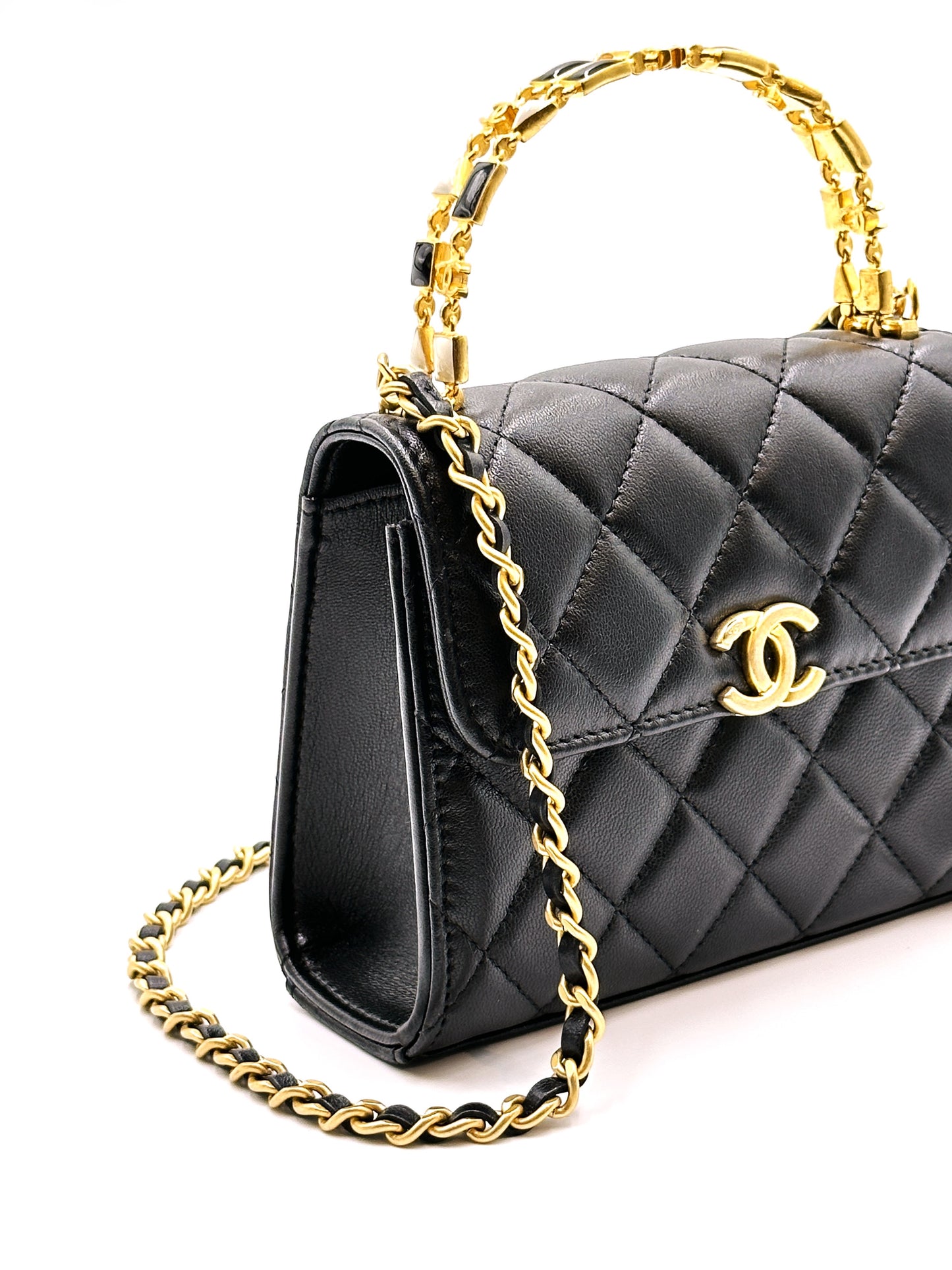 CHANEL Kelly琺瑯手柄羊皮斜跨包 - 中號