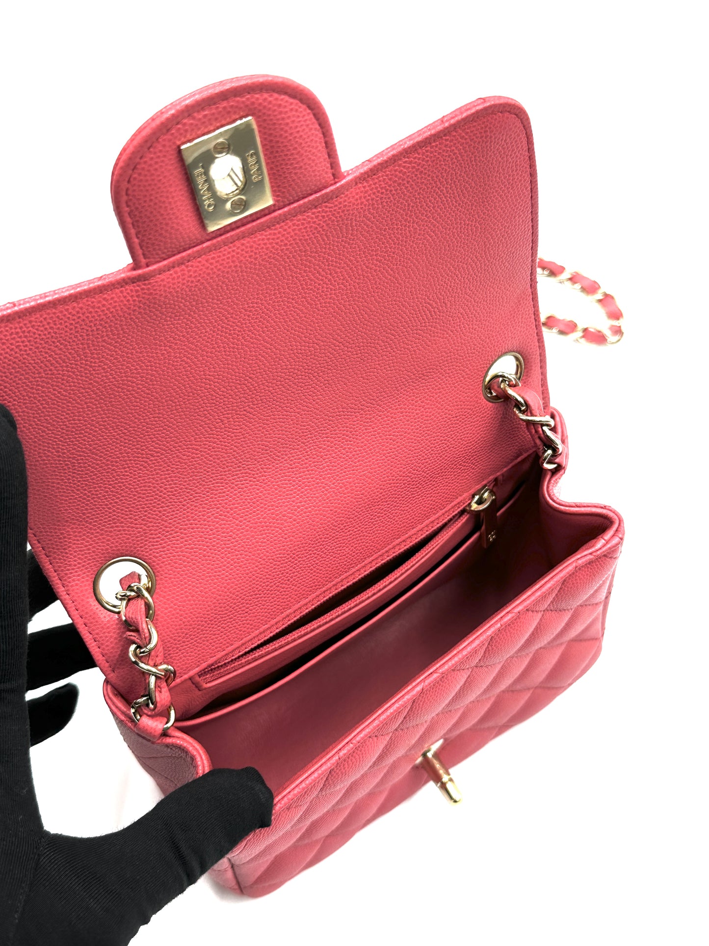 CHANEL 經典口蓋包方胖子 17 - 玫紅淡金