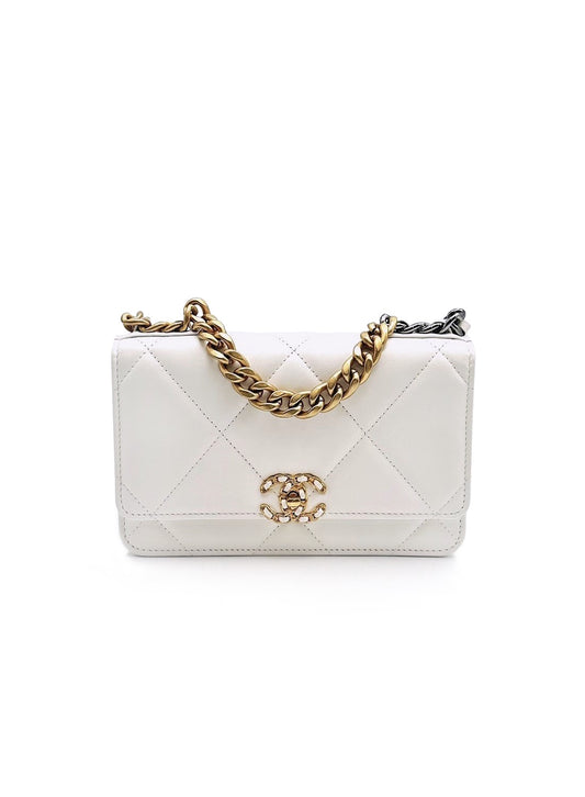 CHANEL 19 經典菱格紋雙色鍊WOC - 白金