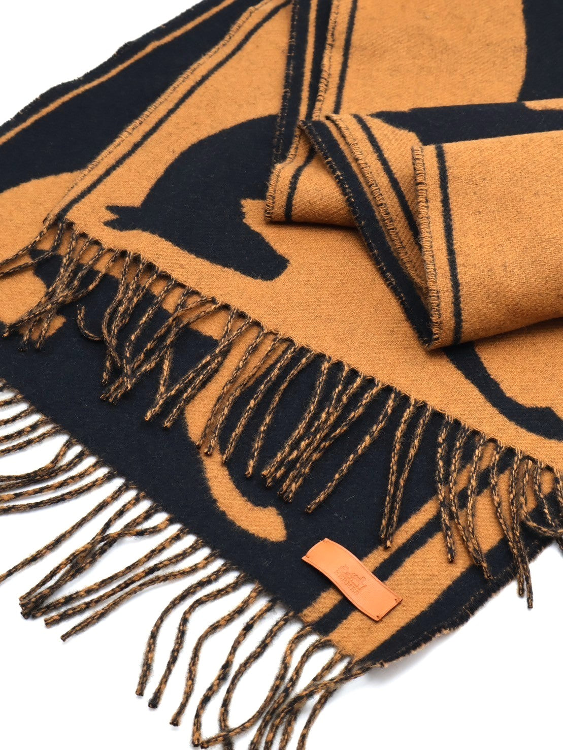 HERMES Casaque tete a queue圍巾 - 橘黑