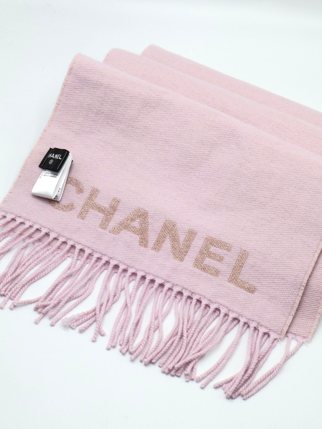 CHANEL 漸層金絲雙C圍巾 - 粉