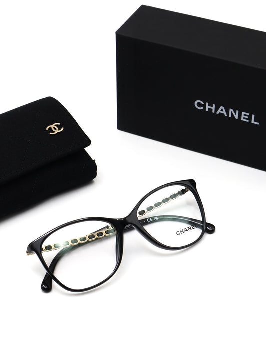 CHANEL 雙C皮穿鏈平光眼鏡