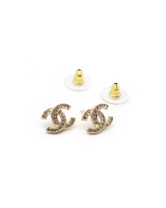 CHANEL 經典小雙C水鑽耳環