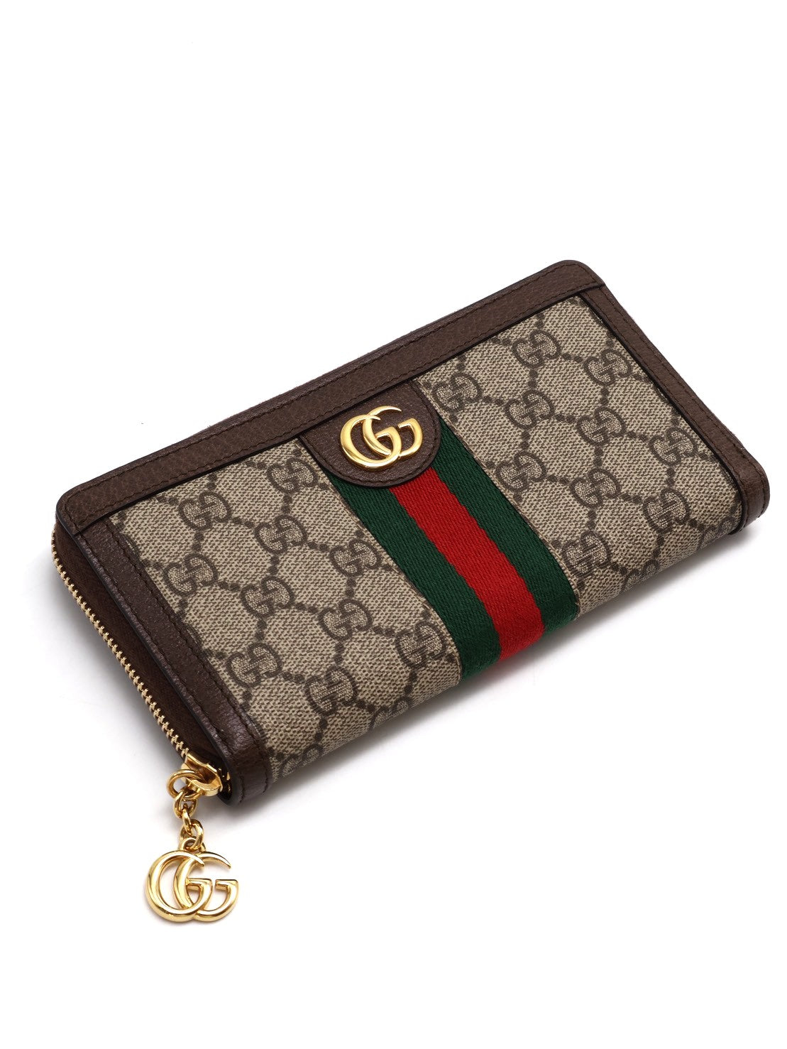 GUCCI Ophidia紅綠織帶拉鍊長夾 - 烏木
