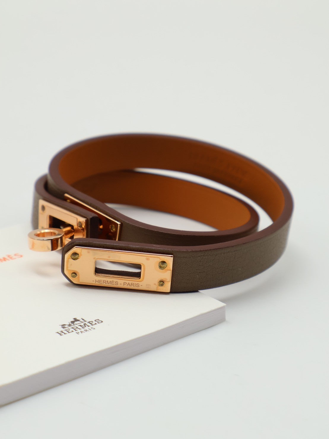 HERMES Mini kelly雙圈手環 - T3大象灰玫瑰金