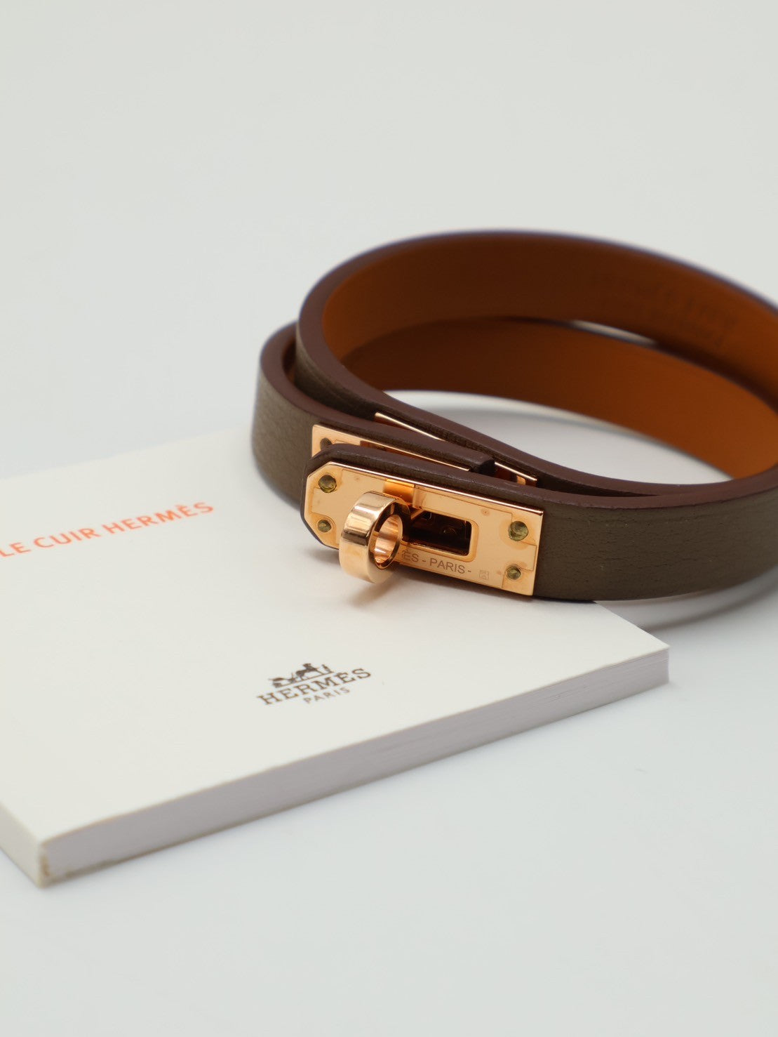 HERMES Mini kelly雙圈手環 - T3大象灰玫瑰金