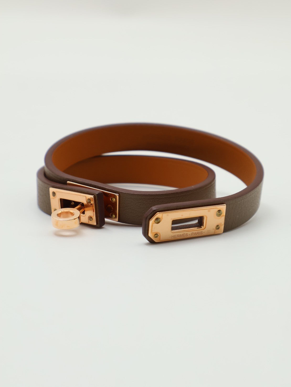HERMES Mini kelly雙圈手環 - T3大象灰玫瑰金