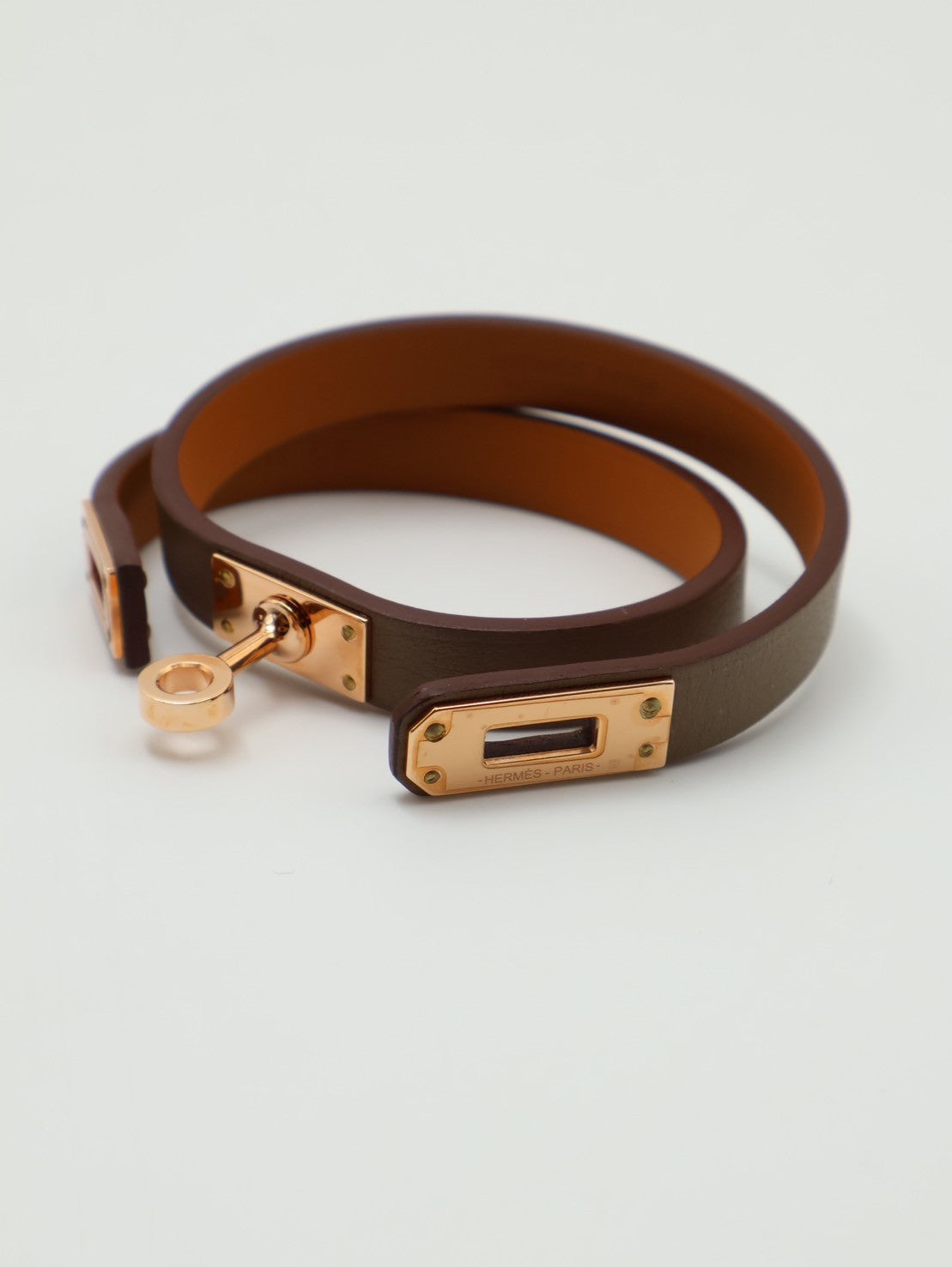 HERMES Mini kelly雙圈手環 - T3大象灰玫瑰金