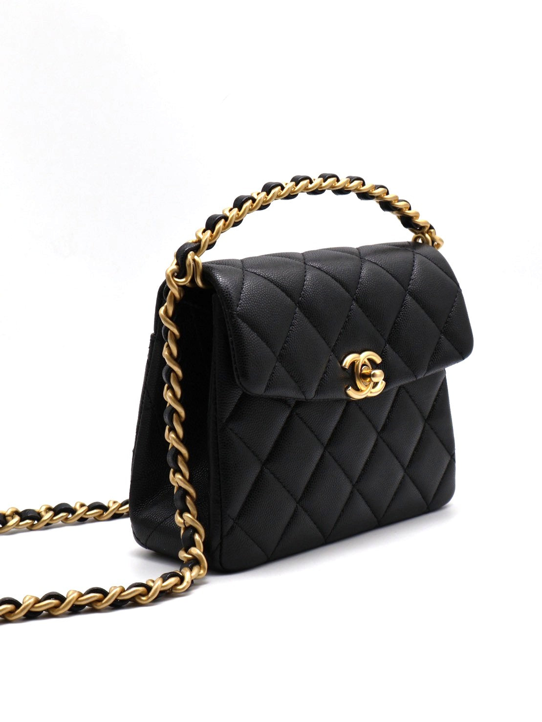 CHANEL 24S皮穿鍊手柄豆腐包 - 黑金