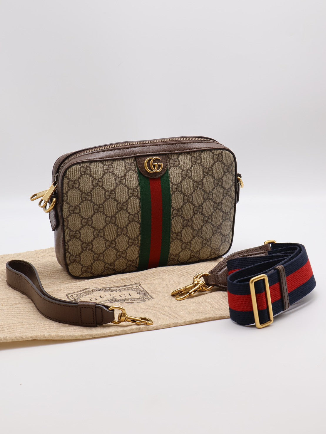 GUCCI Ophidia紅綠織帶老花相機包