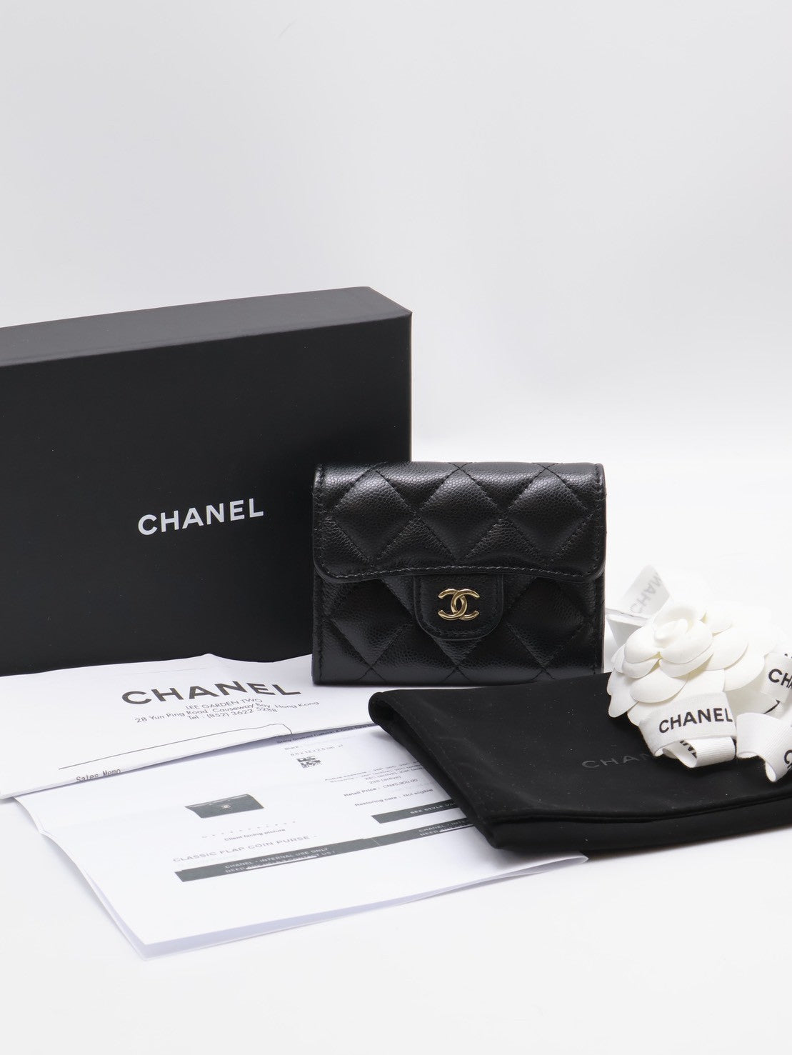 CHANEL 經典粒面牛皮雙層口蓋卡包 - 黑金