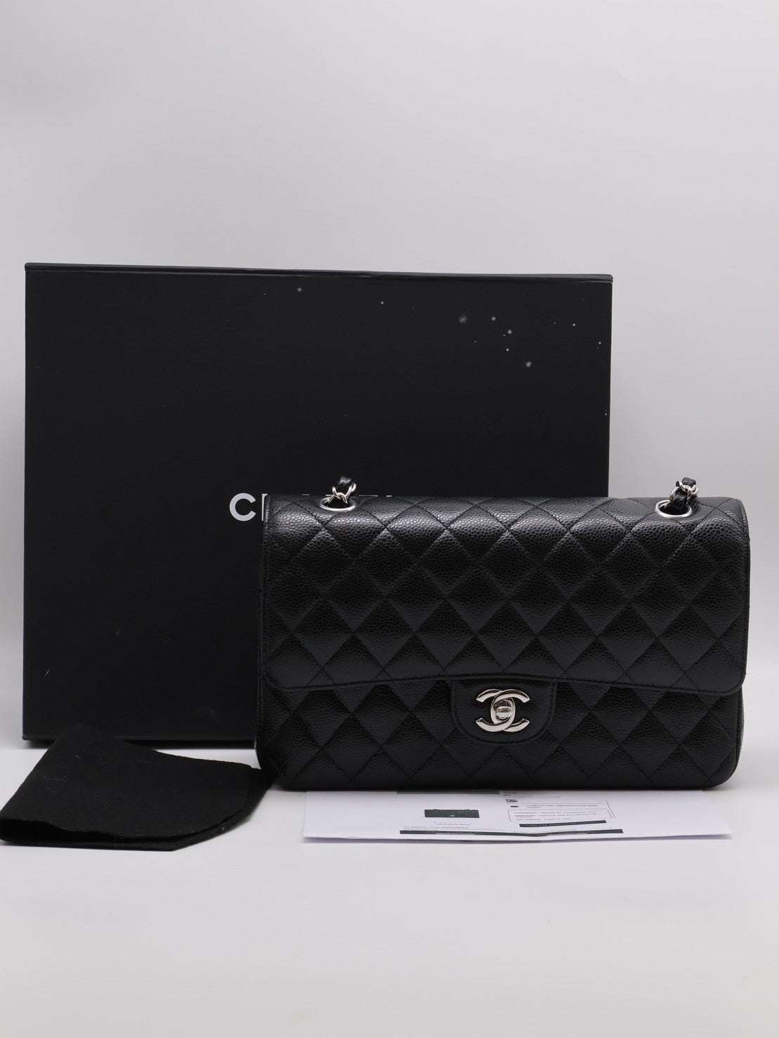 CHANEL 經典口蓋包 CF25 - 粒面牛皮黑銀