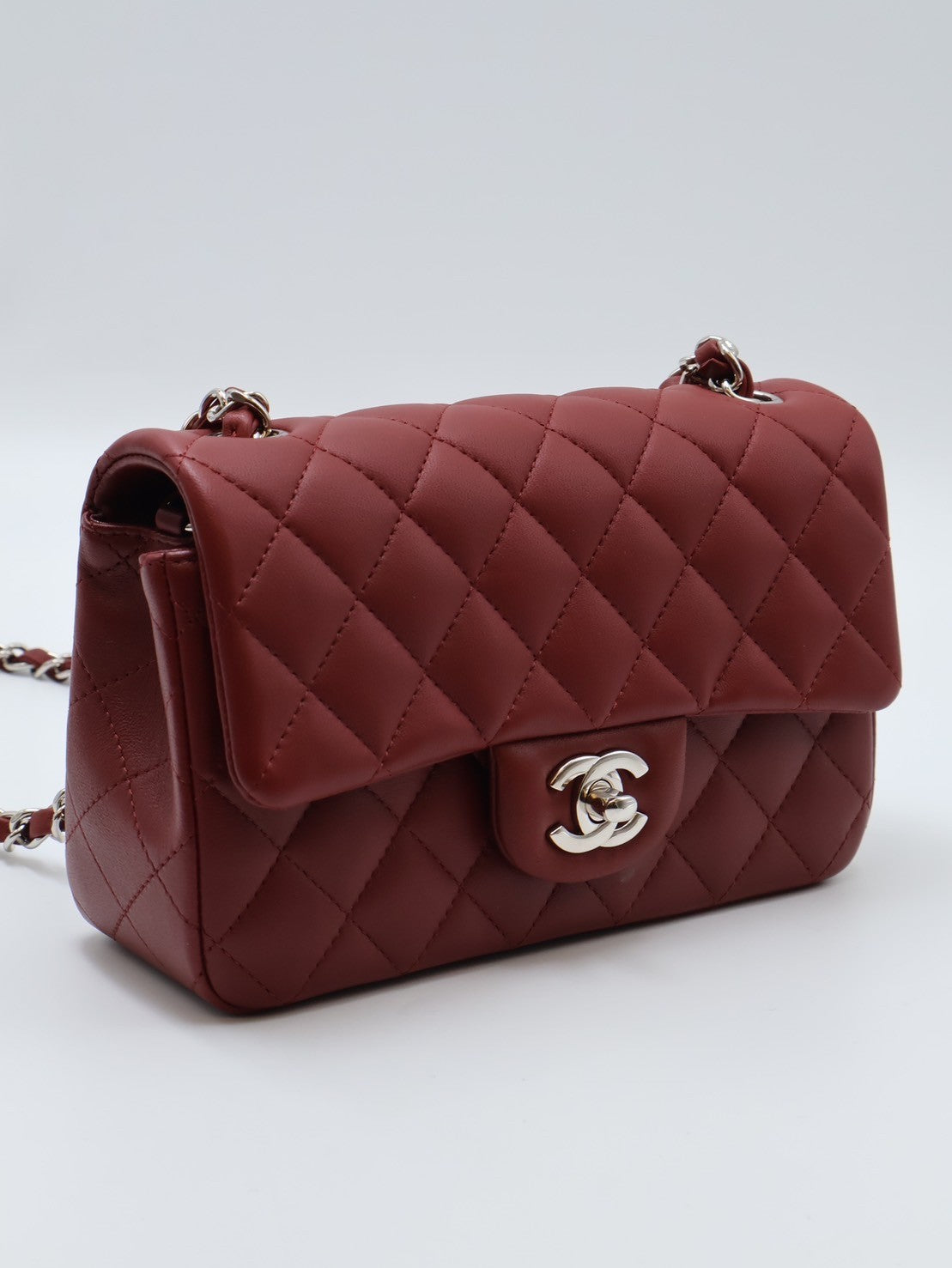 CHANEL 經典口蓋包 Mini CF20 - 暗紅銀28開