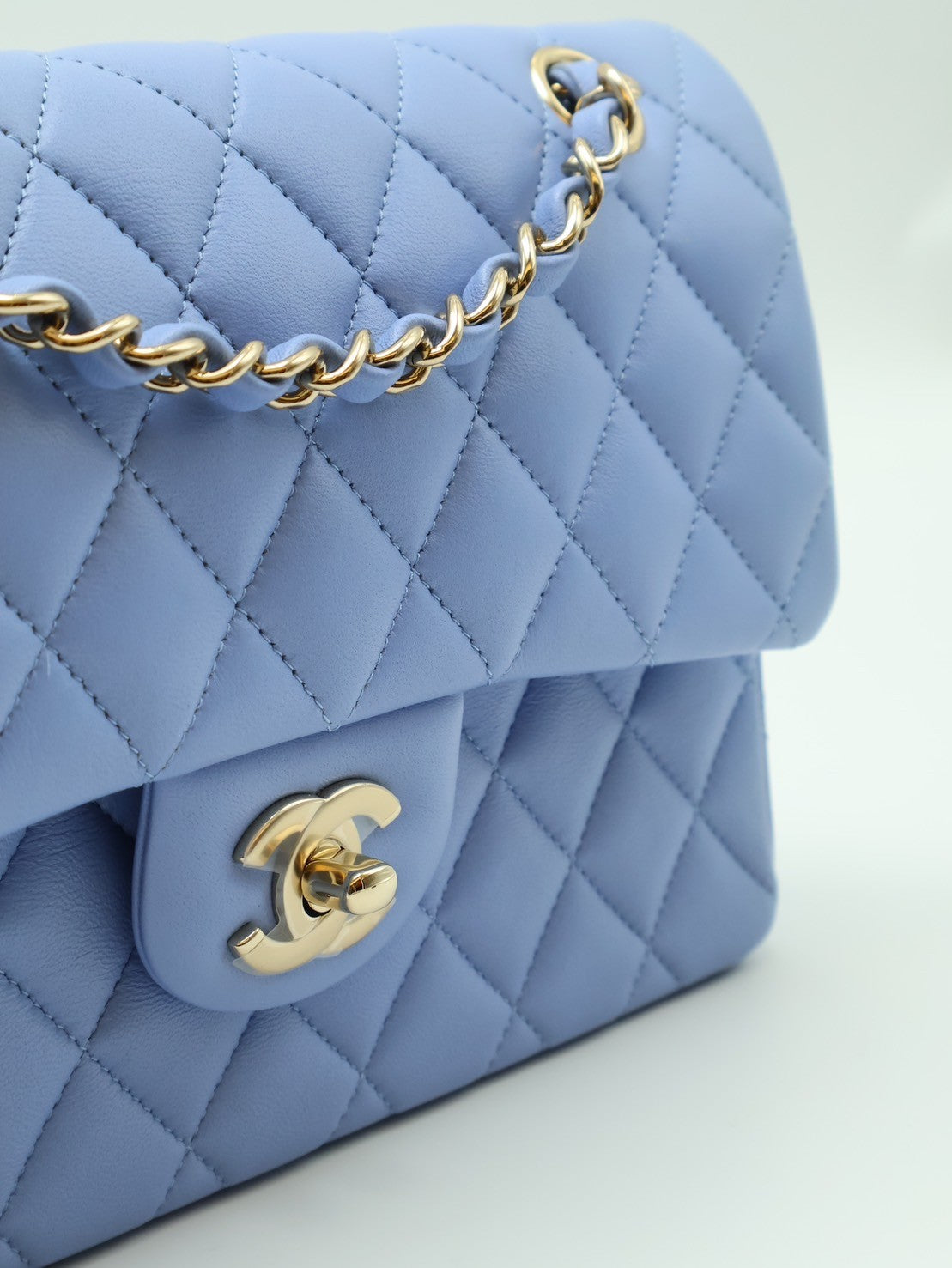 CHANEL 經典口蓋包 CF23 - 寶寶藍金30開