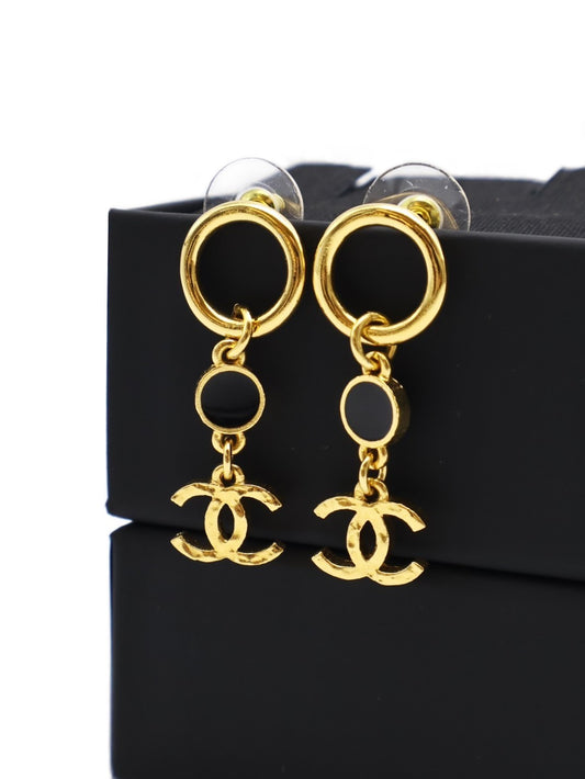 CHANEL 24C黑金雙C吊墜耳環