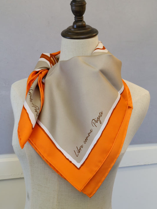HERMES Libre comme pegase自由飛馬絲巾 90 - 橘
