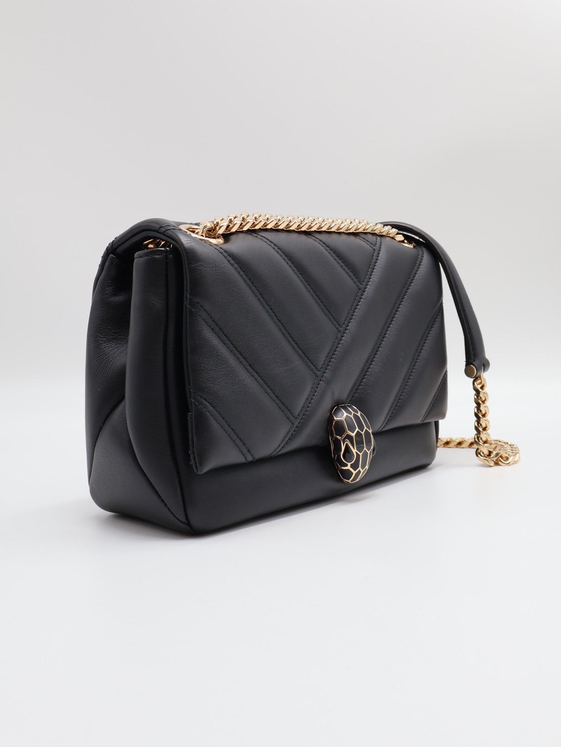 BVLGARI Serpenti Cabochon棉花糖蛇頭包 - 黑