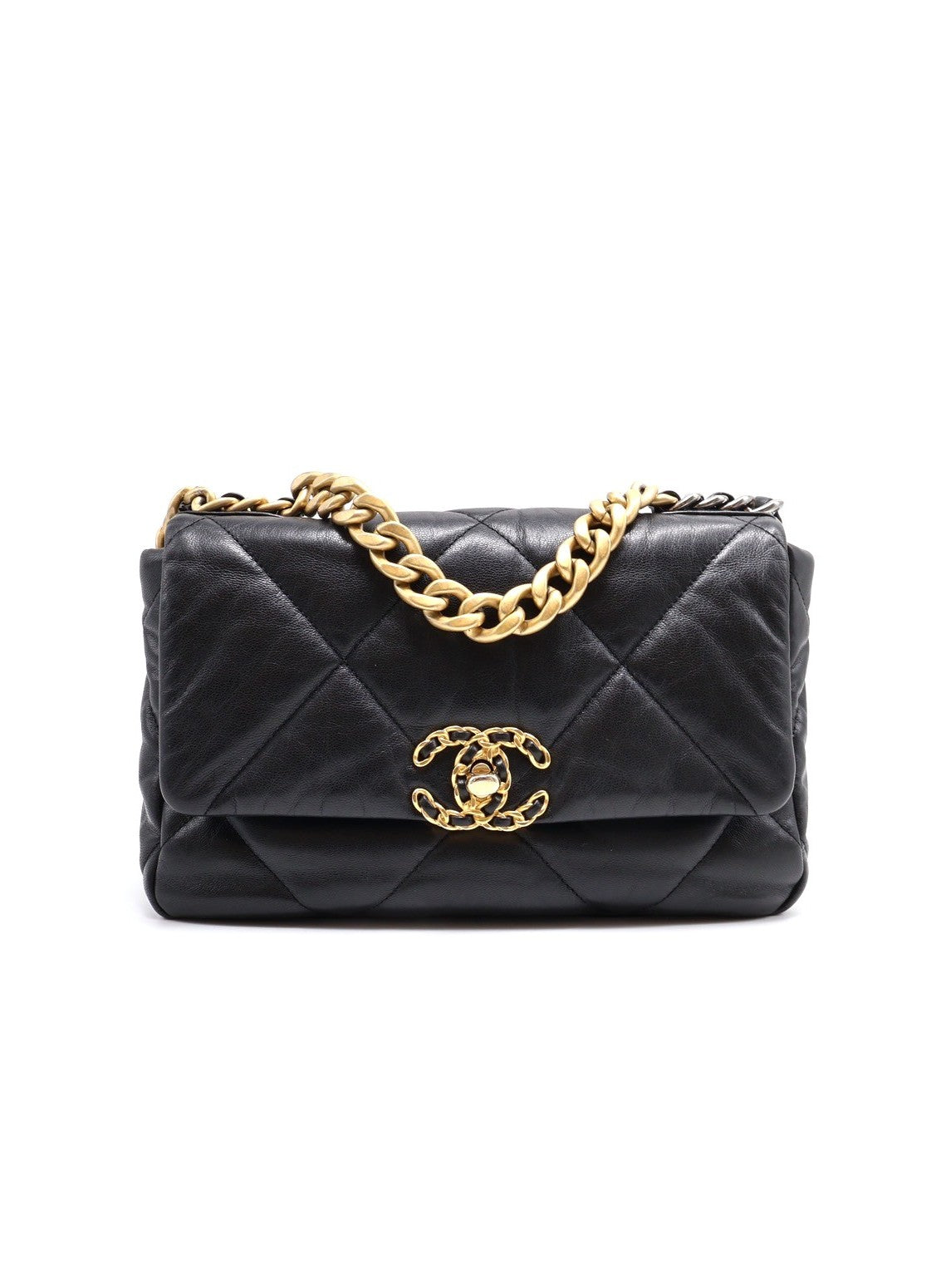 CHANEL 19 Bag 菱格紋羊皮手提肩背包 26 - 黑金29開