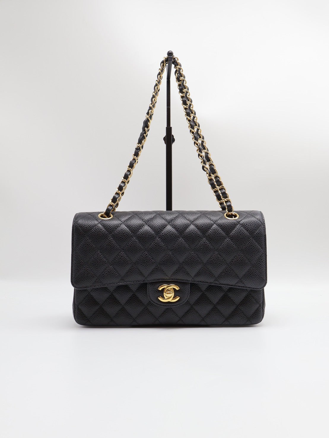 CHANEL 經典口蓋包 CF25 - 粒面牛皮黑金29開